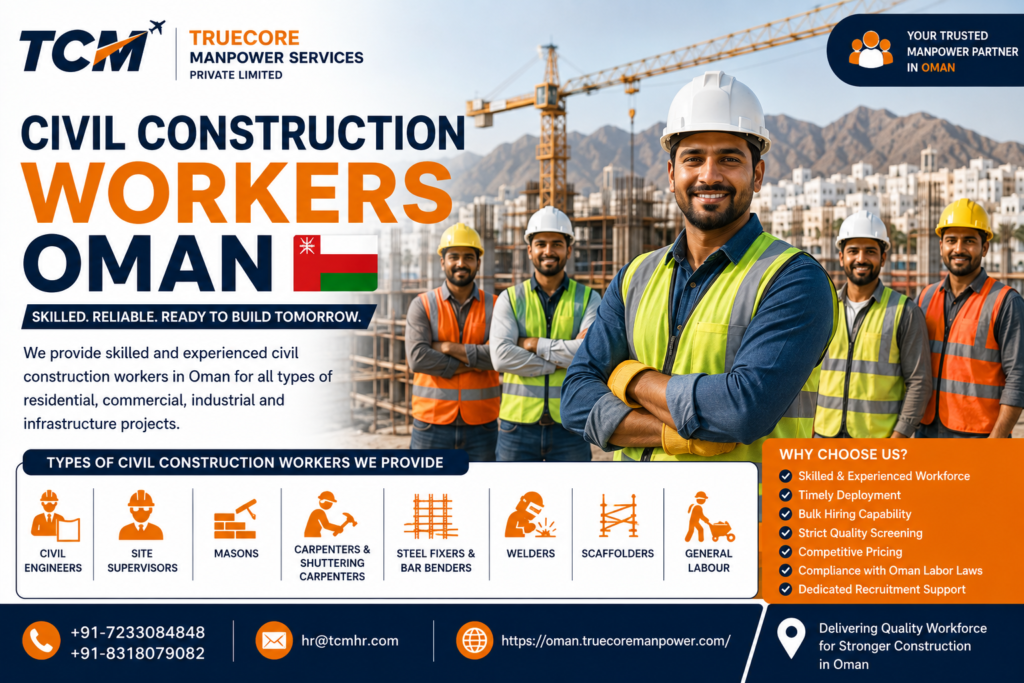 Civil construction workers Oman providing skilled workforce for construction projects