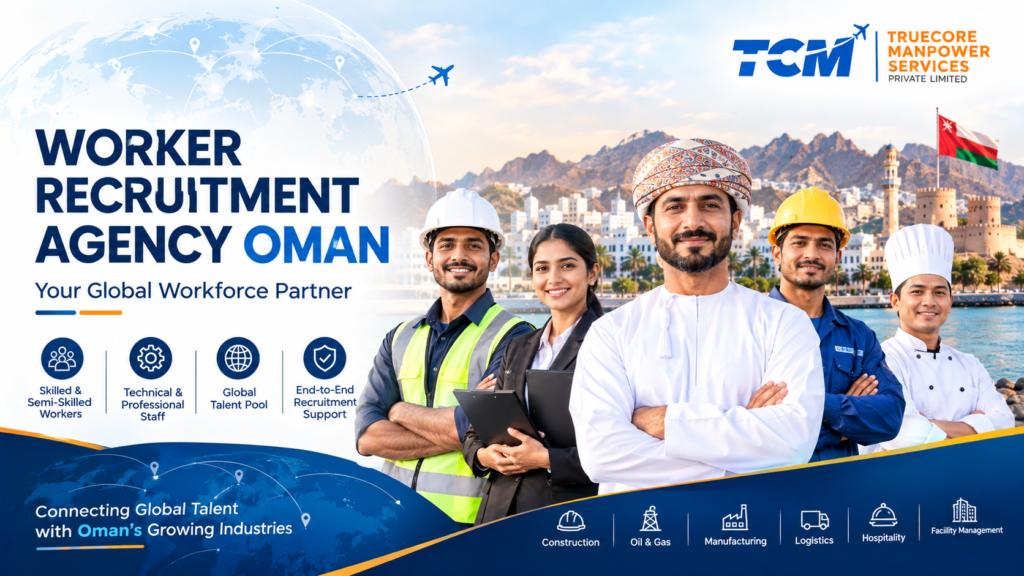 Worker recruitment agency in Oman providing overseas manpower recruitment for construction, oil and gas, manufacturing, logistics, and hospitality.