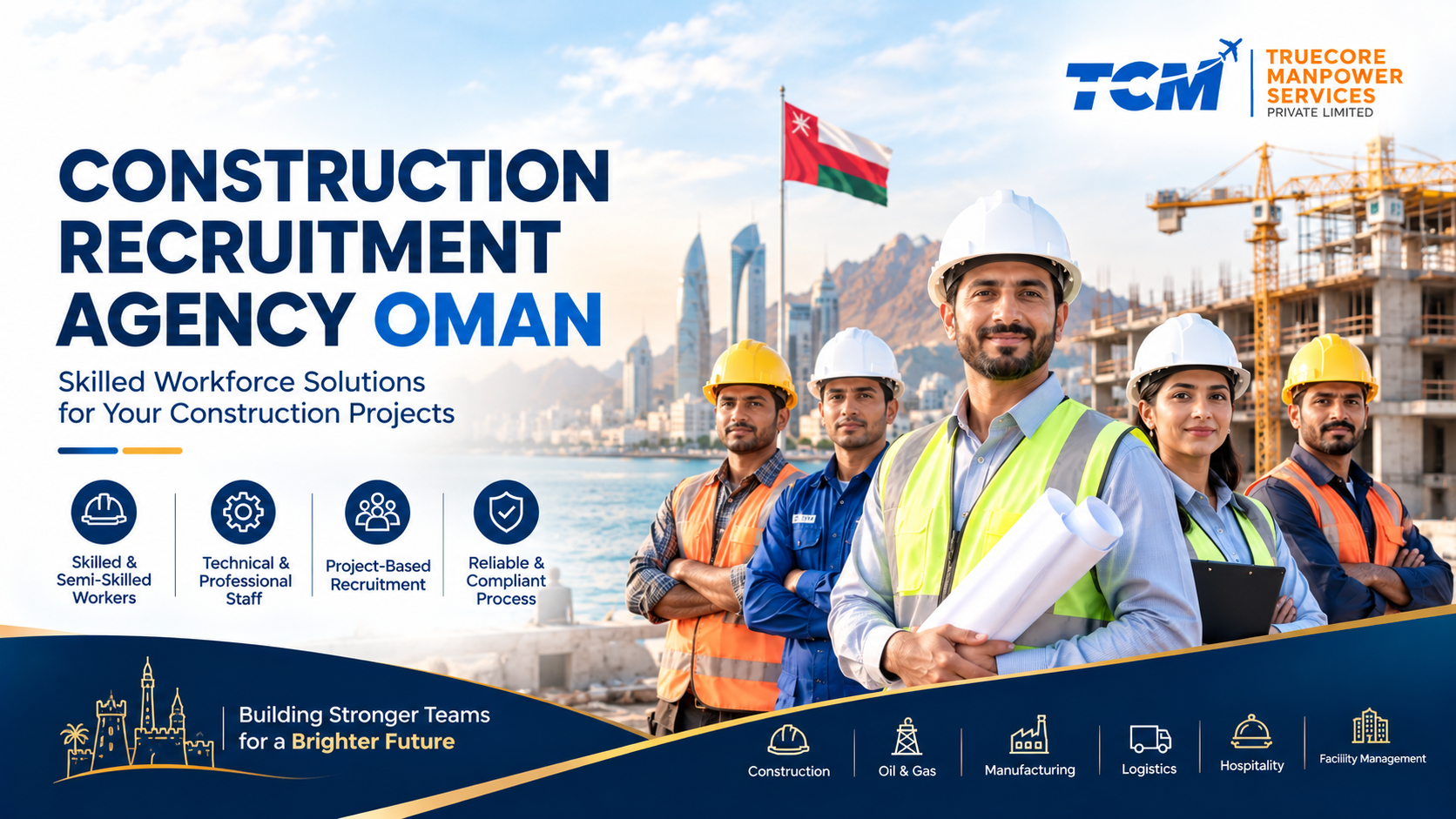 Construction recruitment agency in Oman providing overseas manpower recruitment for skilled construction workers, engineers, supervisors, and technical staff.