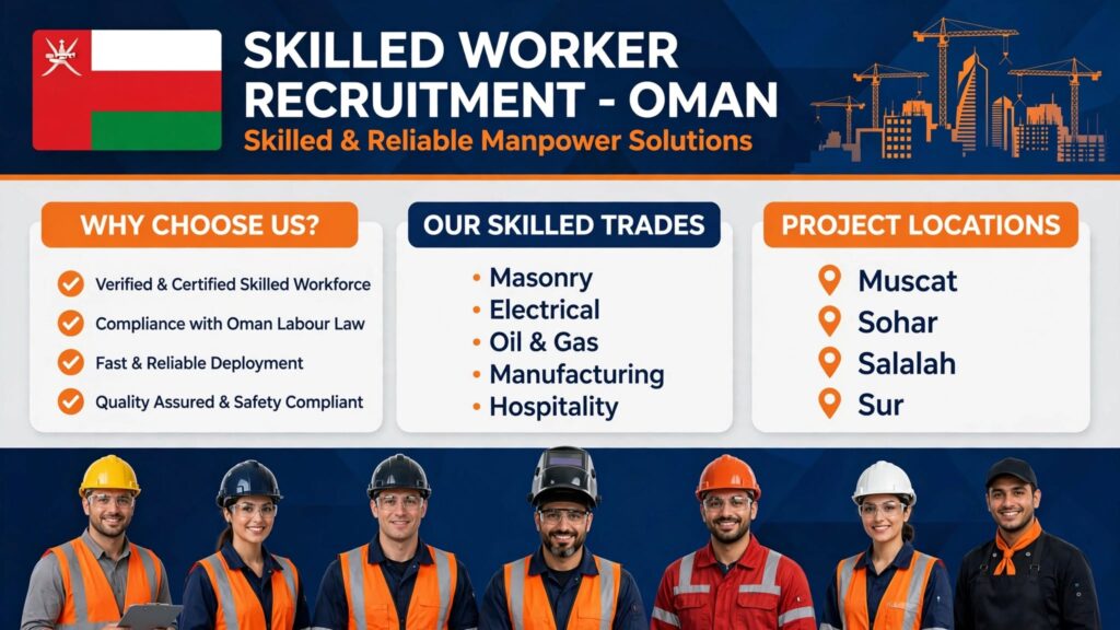 Skilled worker recruitment Oman for technical professionals, industrial workers, and skilled tradespeople.